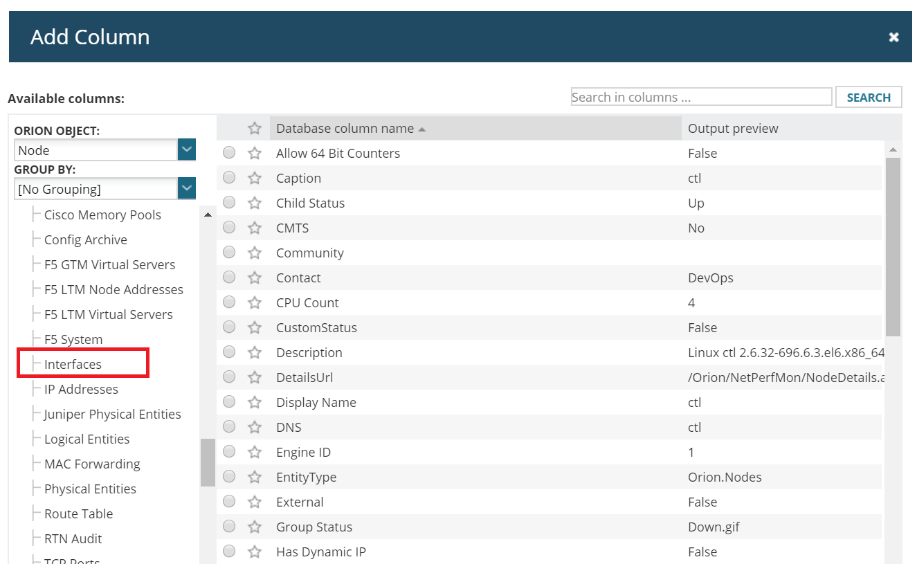 Receiving "Unrelated Data" when trying an Interface resource on a Nodes ...